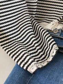 CosyJoli Gestreiftes Oversize-Damen-T-Shirt mit Rundhalsausschnitt und Quastenabschluss, lässiges, vielseitig kombinierbares Shirt