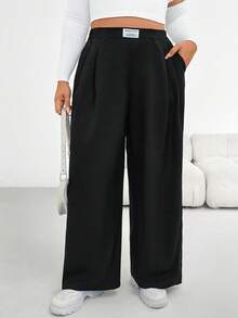 Shapeblank Pantaloni neri a vita elastica, larghi e comodi, casual e versatili, adatti per l'autunno/inverno, per look casual e da strada, stile "old money" per donne taglie forti - nero - Visualizzare 4