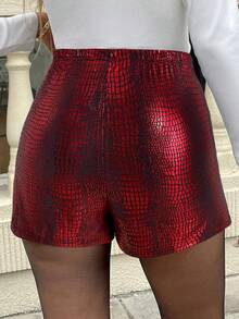 SHEIN Essnce Plus Size Ladies Casual PU Slit Skirt, Summer For Women Carnival - Red - View 2