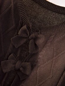 CosyJoli 大码女式棕色蝴蝶结领开衫针织毛衣，休闲通勤装，舒适，秋冬棕色系带前毛衣蝴蝶结女式毛衣棕色毛衣棕色开衫蝴蝶结毛衣秋季 - 棕色 - 查看 4