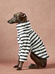 PETSIN Pawparrel 1件宠物秋冬双面毛绒弹力舒适保暖面料高领时尚复古黑白条纹狗狗卫衣 - 彩色 - 查看 7