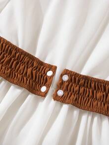 SHEIN Young Girl Casual Everyday Commute Puff Sleeve Asymmetrical Hem Contrast Waist Belt Shirt Dress, Autumn/Spring - Multicolor - View 6