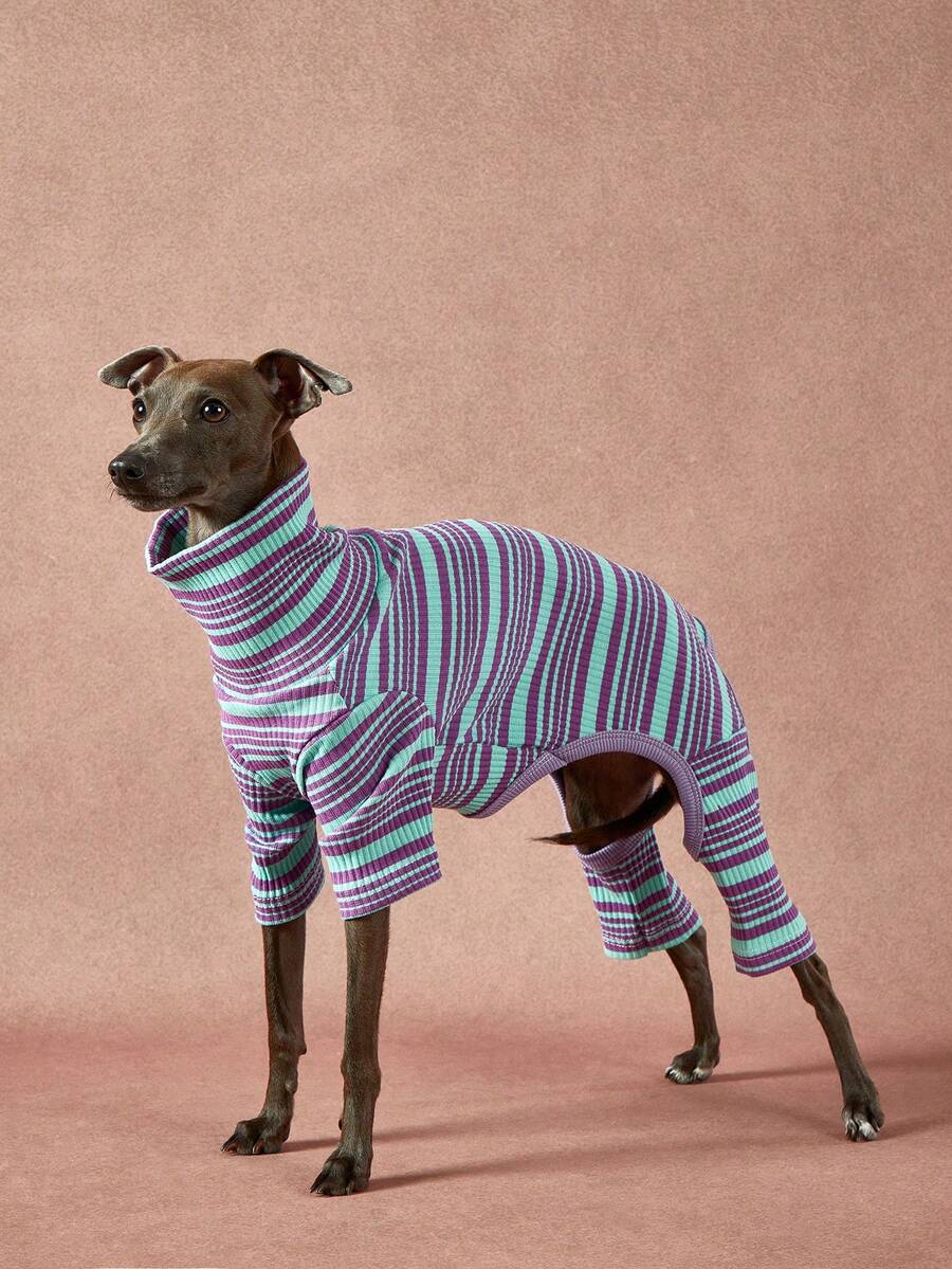 PETSIN Pawparrel 1pc Pet Autumn/Winter Fashion Classic Retro Warm And Elastic Comfortable Dog High Collar Jumpsuit - Multicolor - View 1