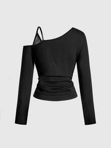 ROMWE Grunge Punk Y2K Sexy Babe Letter Rhinestone Splice Camouflage Women Kpop T-Shirt Top - Black - View 2