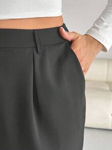 SHEIN Essnce 大码女装春秋时尚休闲宽松舒适日常基本百搭经典黑色锥形裤，女式下装，工作裤，秋季服装，简约风格 - 深灰色 - 查看 7