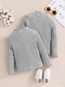 SHEIN 2pcs Pack Young Tween Girls' Casual Basics Solid Color Knitted Elastic Long Sleeve Undershirt Tops Multiple Pieces, Great For Casual & Daily Wear & School Daily In Autumn & Winter, Must-Have, Versatile,Mom And Daughter Matching. Girls Long Sleeve T-Shirts, Long Sleeve Tops For Girls, Turtle Neck 4y Girl, - Light Grey - View 2