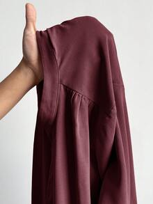 SHEIN Essnce 大码女式秋冬春装休闲宽松长袖紫红色长衬衫，V领，适合工作、教师、办公室穿着，秋季简约风格 - 紅木色 - 查看 8