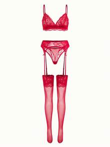 Bonmuse Bộ đồ lót ren hoa gợi cảm dành cho nữ - Đỏ - Xem 1