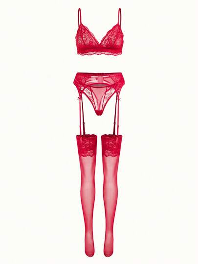 Bonmuse Women Sexy Floral Lace Garter Lingerie Set