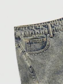 ROMWE MEN Street Life Spring Casual Graphic Men'S Distressed Washed Casual Pocket Layered Denim Jeans - Baby Blue - View 4