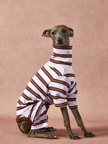 1件宠物秋冬时尚经典复古保暖弹力舒适狗狗高领连体衣 - 彩色 - 查看 2