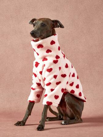 PETSIN Pawparrel 1pc Pet Universal Autumn/Winter Double Sided Plush Elastic Comfortable Warm Fabric High Collar Fashion Love Pattern Dog Hoodie