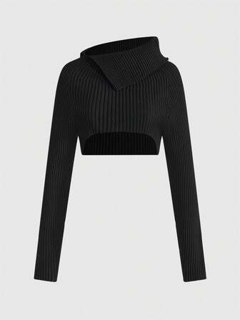 كنزة صوفية كروب ذات رقبة عالية مُحبوكة للنساء بطراز Y2K الجذاب