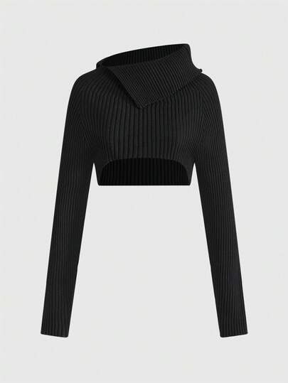 Jersey de cuello alto corto y sexy de punto para mujer, estilo Y2K