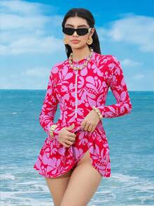 Swim Shayni 1pc Women Floral Random Print Zipper Modest One-Piece Swimsuit - Multicolor - View 3