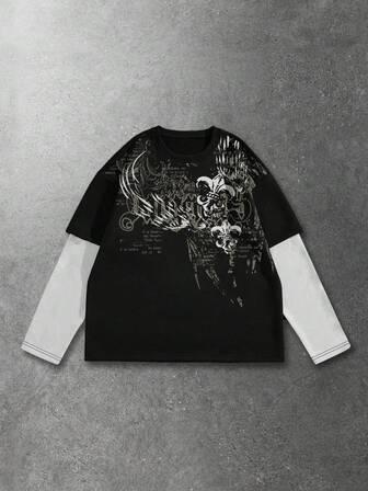 Men's Casual Gothic Colorblock Long Sleeve T-Shirt