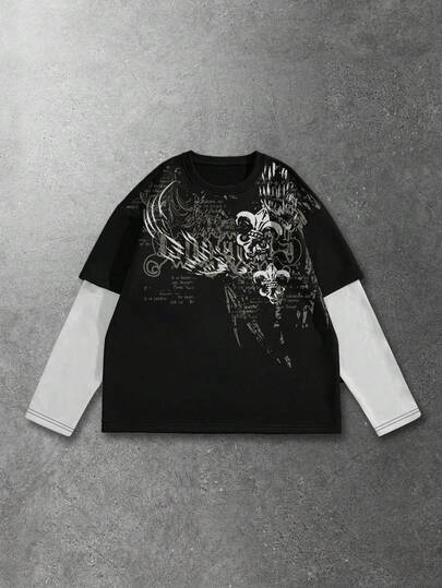 Men's Casual Gothic Colorblock Long Sleeve T-Shirt