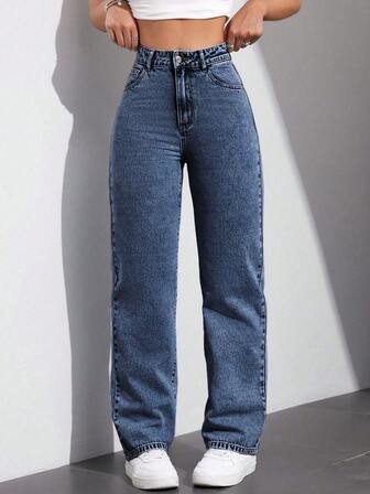 Women's Casual Versatile Straight Leg Jeans With Slant Pockets