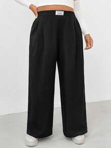 Shapeblank Pantaloni neri a vita elastica, larghi e comodi, casual e versatili, adatti per l'autunno/inverno, per look casual e da strada, stile "old money" per donne taglie forti - nero - Visualizzare 8