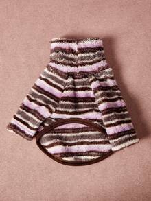 1pc Pet Universal Autumn And Winter Double-Sided Plush Elastic Comfortable Warm Fabric High Neck Fashionable Retro Brown Purple Stripe Pattern Dog Hoodie - Multicolor - View 3