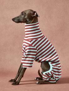 1件宠物秋冬时尚经典复古保暖弹力舒适狗狗高领连体衣 - 彩色 - 查看 2