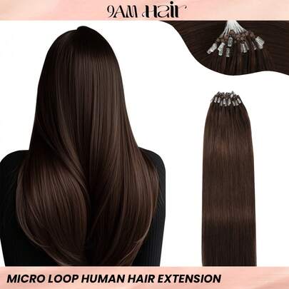 50 Strands Microlink Hair Extensions Human Hair 2# Light Brown Micro Loop Hair Extensions Silky Straight Micro Bead Hair Extensions For Women