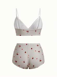 Bonmuse 3件套女士樱桃印花荷叶边内衣文胸和内裤套装 - 彩色 - 查看 6