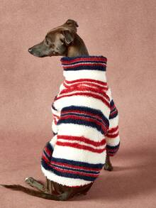 PETSIN Pawparrel 1pc Pet Autumn/Winter Double Sided Plush Elastic Comfortable Warm Fabric High Neck Fashion Retro Striped Dog Hoodie - Multicolor - View 8