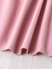 SHEIN Elladie kids 女童藏蓝色彼得潘领双排扣褶裥下摆长袖两用连衣裙，适合休闲、优雅、通勤、校园等场合。 - 粉色 - 查看 8