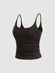 Sweetra 3pcs/Set Women's Sexy Short Casual Commuter Versatile Daily Spaghetti Strap Square Neck Camisole In Apricot, Coffee Brown And Black - Multicolor - View 6