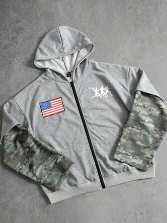 Street Life Felpa con cappuccio da uomo con stampa mimetica a patchwork, vestibilità ampia