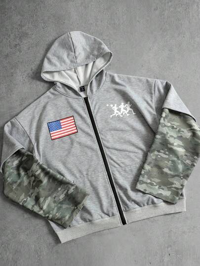 Street Life Sudadera con capucha de camuflaje de retazos para hombre, corte holgado