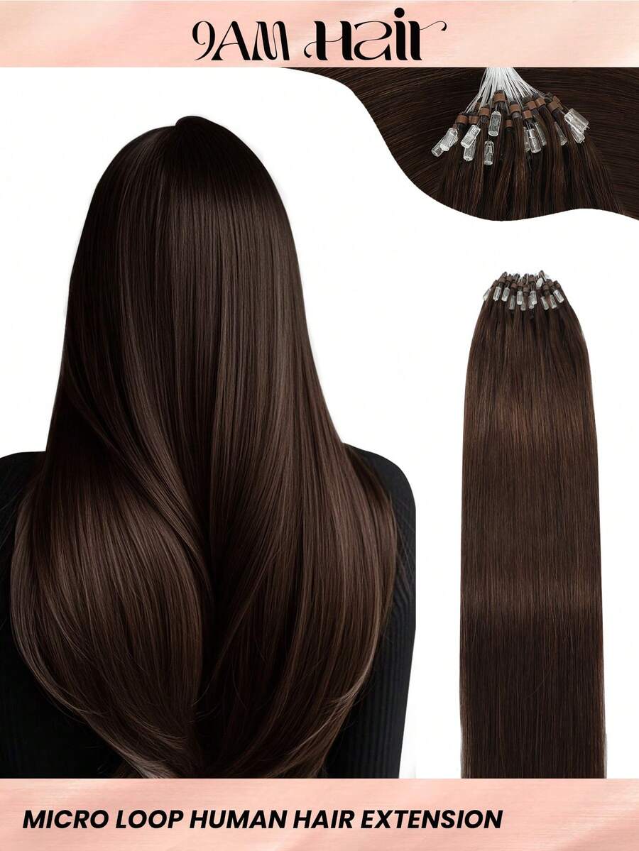 50 股微链接发真人发 2# 浅棕色微环接发丝滑直发微珠接发女士