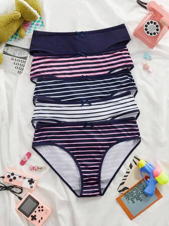 Eraneu 5pcs Plus Size Striped Print Underwear Set