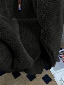 Airaco 大码女式纯色长袖抽绳口袋连帽抓绒卫衣，秋冬款 - 黑色 - 查看 3