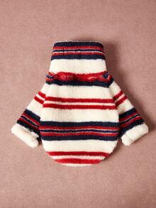 PETSIN Pawparrel 1pc Pet Autumn/Winter Double Sided Plush Elastic Comfortable Warm Fabric High Neck Fashion Retro Striped Dog Hoodie - Multicolor - View 9