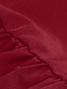 Elenzga Plus Size Elegant Solid Color Flared Sleeve Pleated Hem Midi Dress, Suitable For Commuting - Red - View 6
