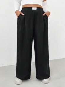 Shapeblank Pantaloni neri a vita elastica, larghi e comodi, casual e versatili, adatti per l'autunno/inverno, per look casual e da strada, stile "old money" per donne taglie forti - nero - Visualizzare 6