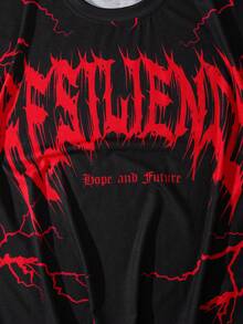 ROMWE MEN Spring/Summer Casual Graphic Men'S Gothic Letter Print Round Neck Short Sleeve Casual Versatile T-Shirt - Black - View 3