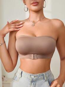Women's Single Layered Front Closure Push-Up Bra Wireless, 1pc - Coffee Brown - View 6