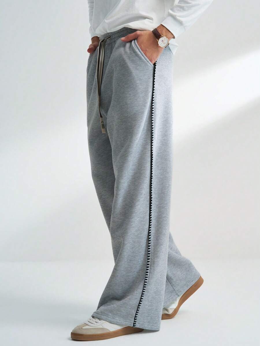 Airaco Pantalones de chándal casuales rectos y sueltos con cintura elástica y cordón para hombres de unicolor - Gris - Ver 1