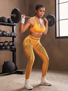 Powerista Women's High Waist Seamless Graphic Print Leggings - Yellow - View 6