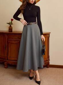 Vintamour 复古优雅女士高腰格子半身裙，带口袋，休闲A字裙，适合返校节、外出、圣诞节、秋季、感恩节等场合，长款秋季裙，女士感恩节裙，冬季长裙，冬季女士格子裙，秋季女士，冬季女装，女士冬季，女士圣诞节，女士圣诞节，新年，新年感恩节女士装 - 灰色 - 查看 7