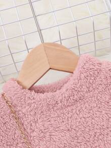 SHEIN Young Girl Fashion Sweet Solid Color Double-Sided Fleece Dress With Diagonal Shoulder Bag, Long Sleeve Kids Dress, Girl Clothes Autumn And Winter Clothes, Autumn And Winter Young Girls Dressse, Light Pink Girls Outfit Winter - Baby Pink - View 4