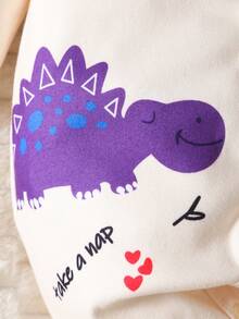 Tutina per neonati e bambini piccoli con simpatico motivo a dinosauro, realizzata in tessuto morbido e confortevole, adatta per l'abbigliamento casual dei bambini - Albicocca - Visualizzare 4