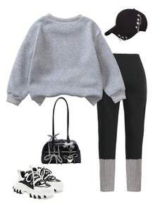 Genkimix Kids 两件套女童针织抓绒卫衣，饰有3D蝴蝶结和英文印花，搭配修身针织裤，可爱时尚，适合秋冬休闲穿着