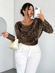 Firerie 大码女式优雅低胸长袖网眼透视修身性感衬衫/大码网眼 T 恤，适合情人节、音乐会、表演、约会、正式晚宴、舞会、婚礼季、性感、优雅、通勤、返校、度假、海滩、浪漫、办公室女神、美人鱼风格、生日派对 - 棕色 - 查看 3