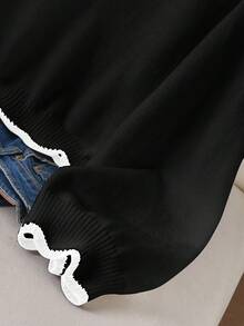 SHEIN Cosyjoi Áo len dệt kim màu khối lượn sóng thanh lịch cỡ lớn dành cho nữ - màu đen - Xem 5
