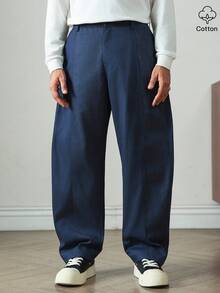 HUEFORM Classic Men's Navy Blue Woven Fabric Long Pants Straight Leg Modern Casual Style With Zipper Detail - Navy Blue - View 6