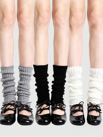 ROMWE Kawaii 3pcs Women Solid Leg Warmers